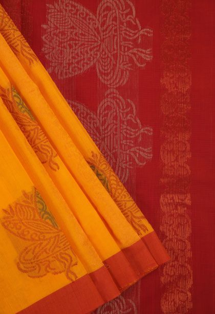Honey Orange Pure Handloom Kovai Cotton with Without Zari Zari Floral Patterns