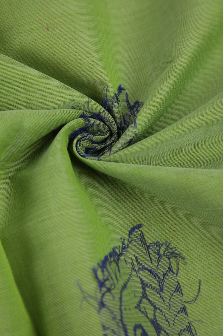 Olive Green Pure Handloom Kovai Cotton with Gold Zari Floral Patterns view 4