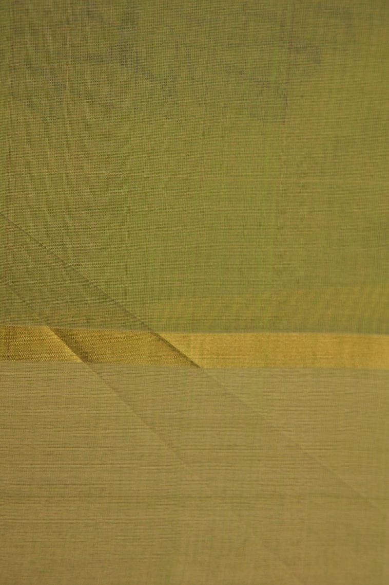 Olive Green Pure Handloom Kovai Cotton with Gold Zari Floral Patterns view 3