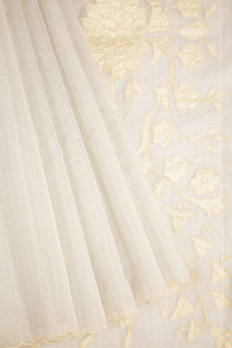 Ivory White Organza Saree with Without Zari Zari Floral Patterns view 1