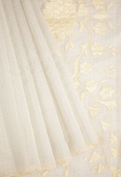 Ivory White Organza Saree with Without Zari Zari Floral Patterns