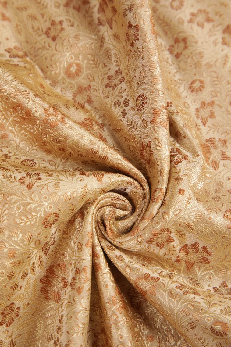 Beige Yellow Banaras Sarees with Gold And Silver Zari Floral Patterns view 4
