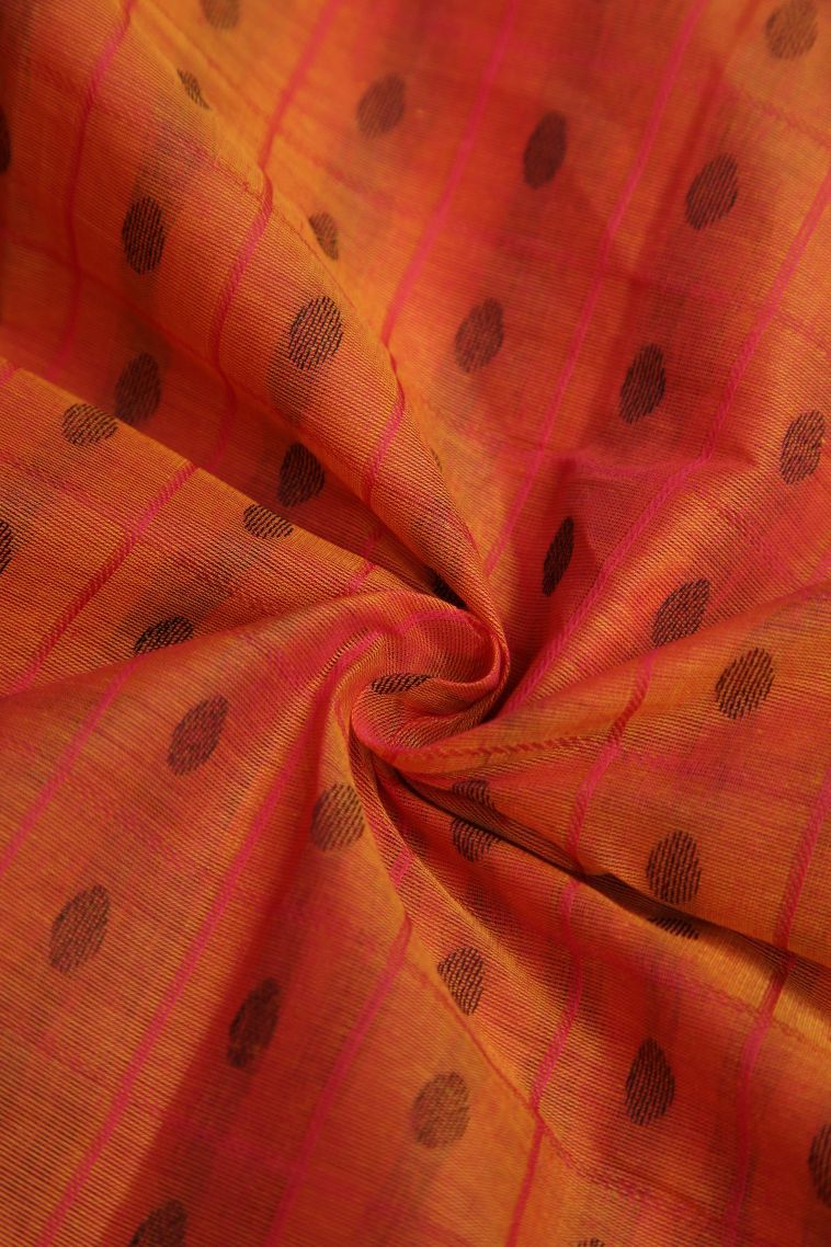 Tiger Orange Kanchi Cotton Sarees with Without Zari Zari Buttis (small Dots Or Motifs) view 4