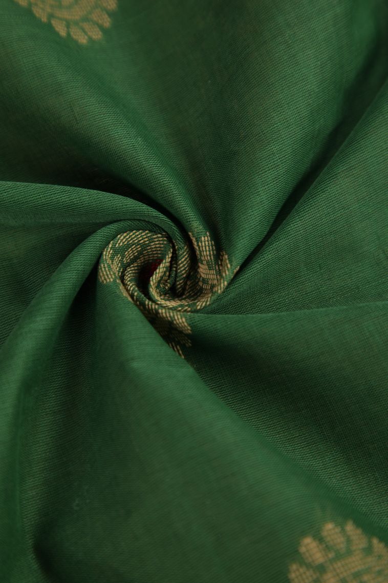 Basil Green Kanchi Cotton Sarees with Copper Zari Floral Patterns view 4