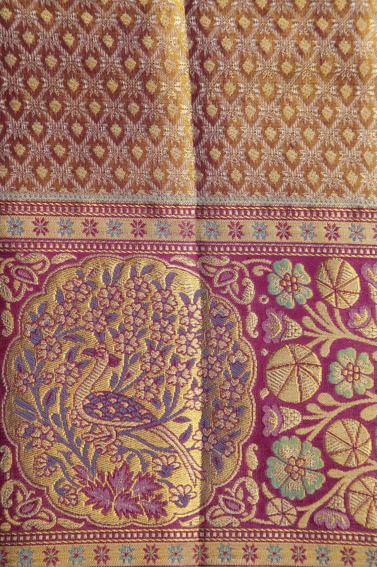 Cerulean Blue Kanchipuram Silk Sarees with Gold And Silver Zari Floral Patterns view 3