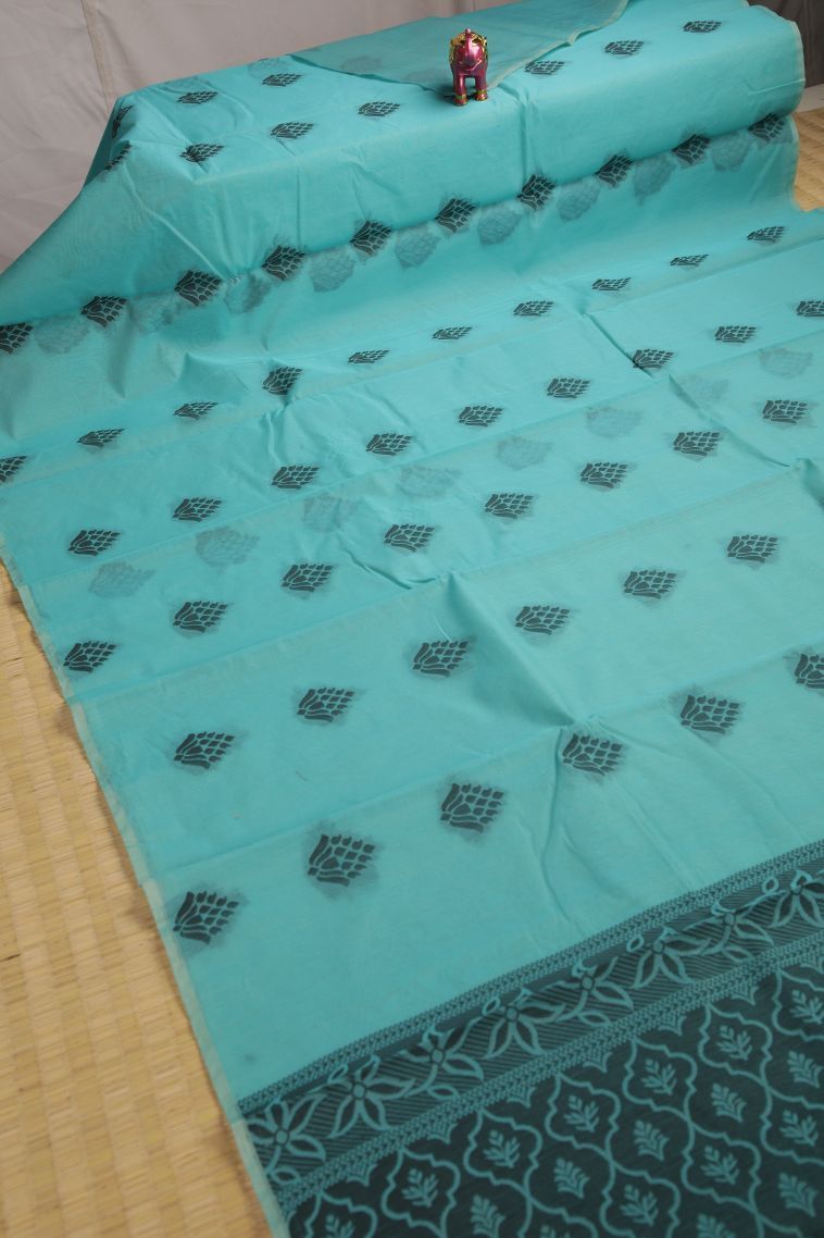 Sky Blue Silk Cotton with Without Zari Zari Floral Patterns view 2