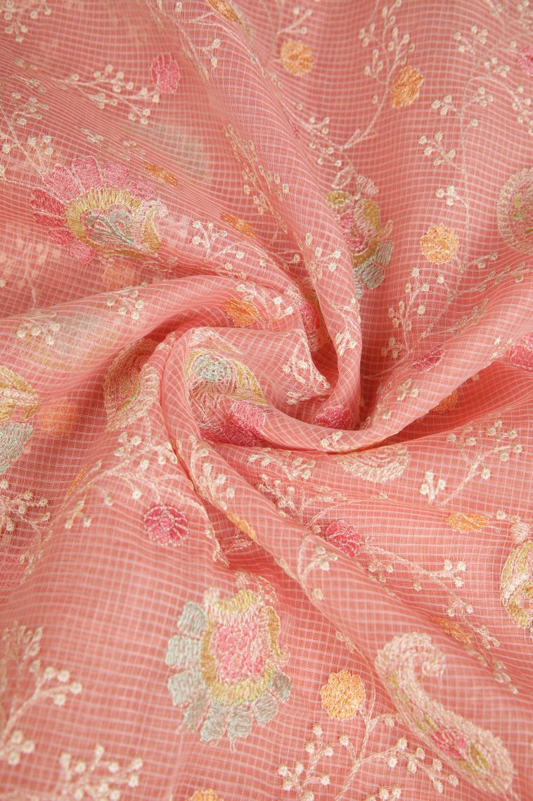 Peach Pink Designer Sarees with Without Zari Zari Floral Patterns view 4