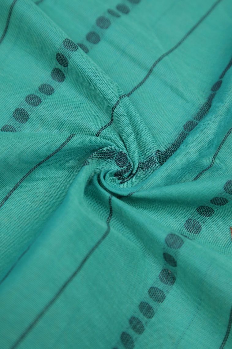 Ocean Blue Kanchi Cotton Sarees with Gold Zari Buttis (small Dots Or Motifs) view 4