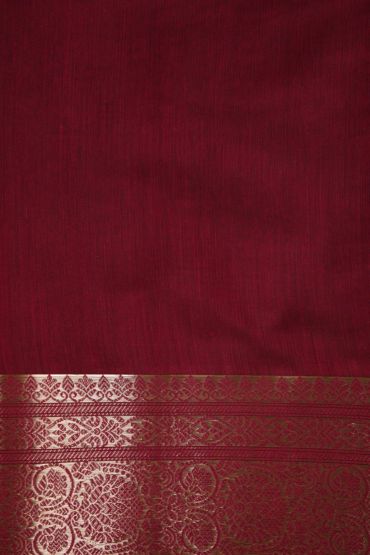 Crimson Red Fancy Saree with Silver Zari Floral Patterns view 3
