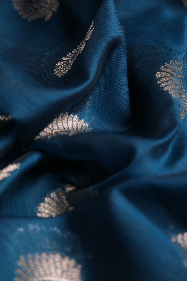 Admiral Blue Fancy Saree with Silver Zari Floral Patterns view 4