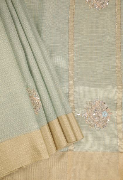 Sapphire Blue Fancy Saree with Copper Zari Plain