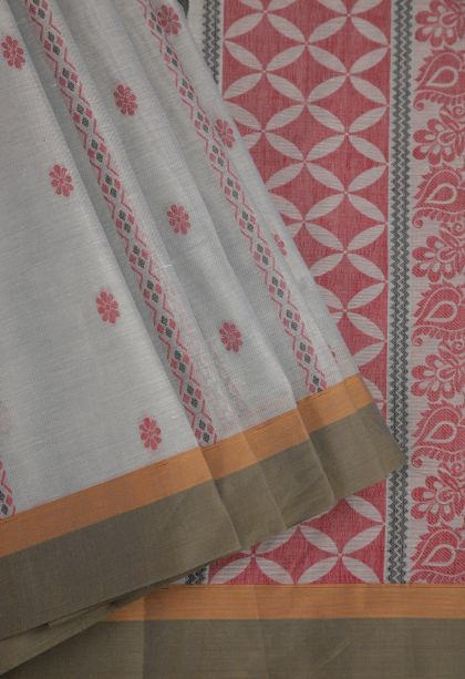 Gray Black Pure Handloom Kovai Cotton with Without Zari Zari Floral Patterns
