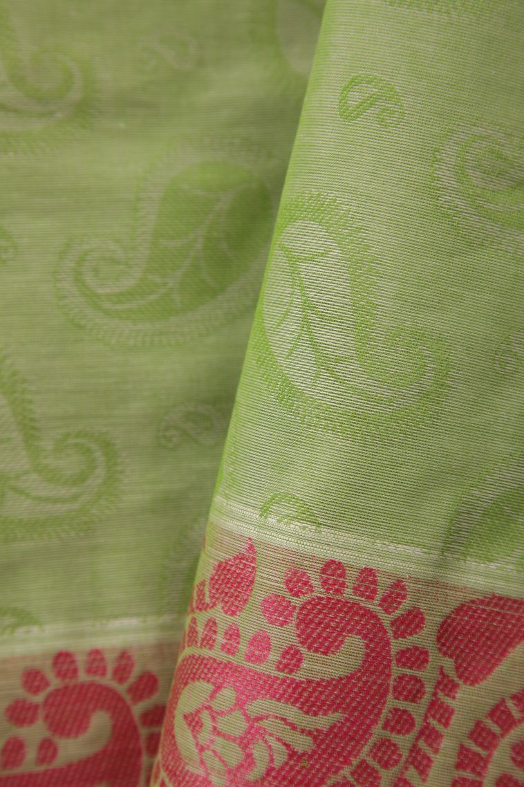 Olive Green Kovai Cotton Sarees with Without Zari Zari Manga view 4