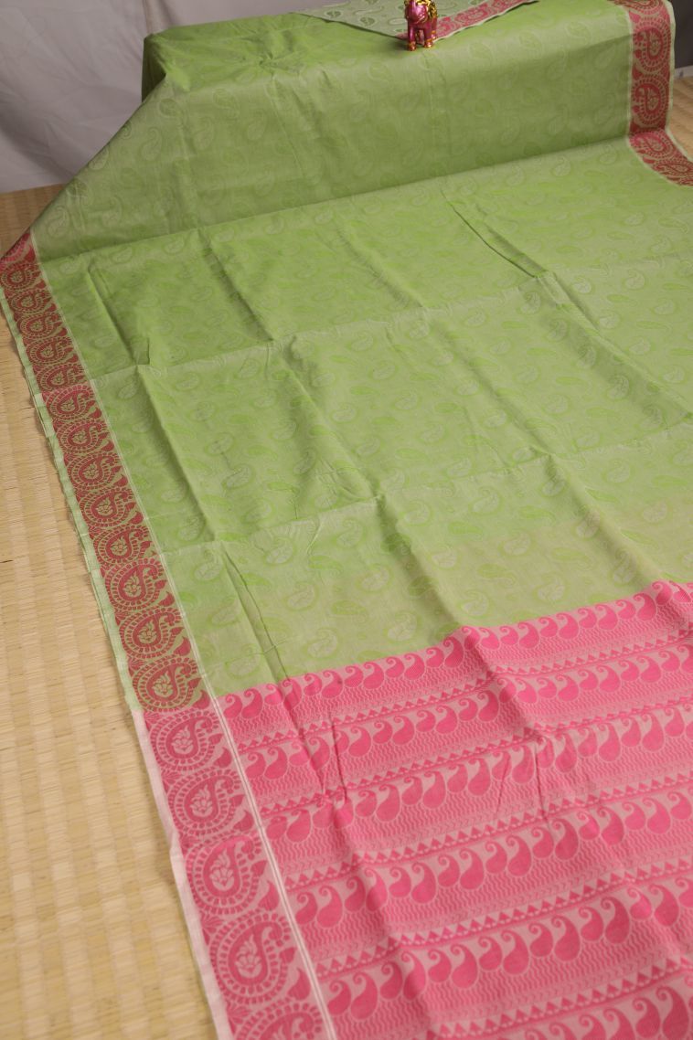 Olive Green Kovai Cotton Sarees with Without Zari Zari Manga view 2