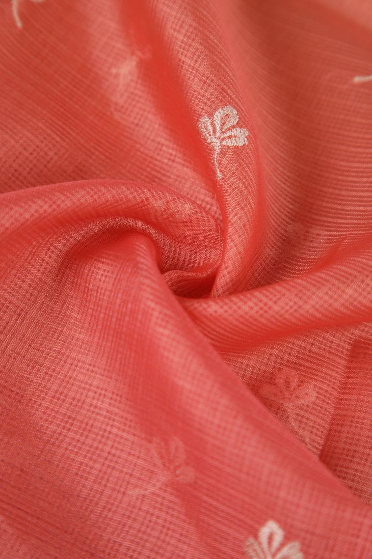 Watermelon Pink Fancy Saree with Silver Zari Floral Patterns view 4
