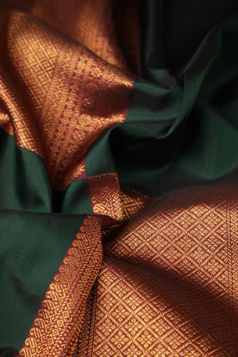 Bottle Green Kanchipuram Silk Sarees with Gold Zari Buttis (small Dots Or Motifs) view 4