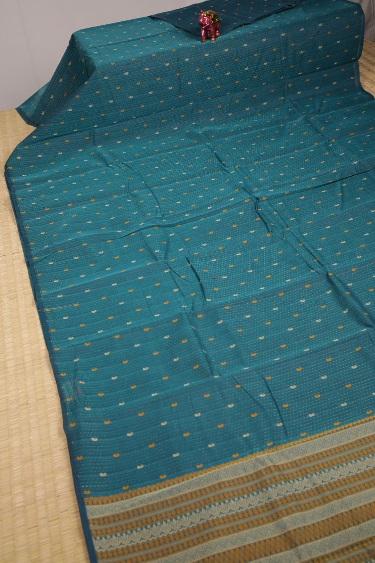 Cerulean Blue Kanchi Cotton Sarees with Without Zari Zari Paisley (mango Design) view 2