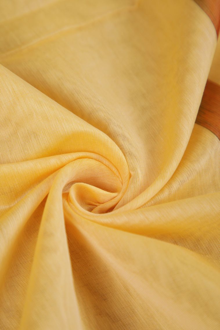 Macaroon Yellow Pochampalli Saree with Copper Zari Stripes view 4