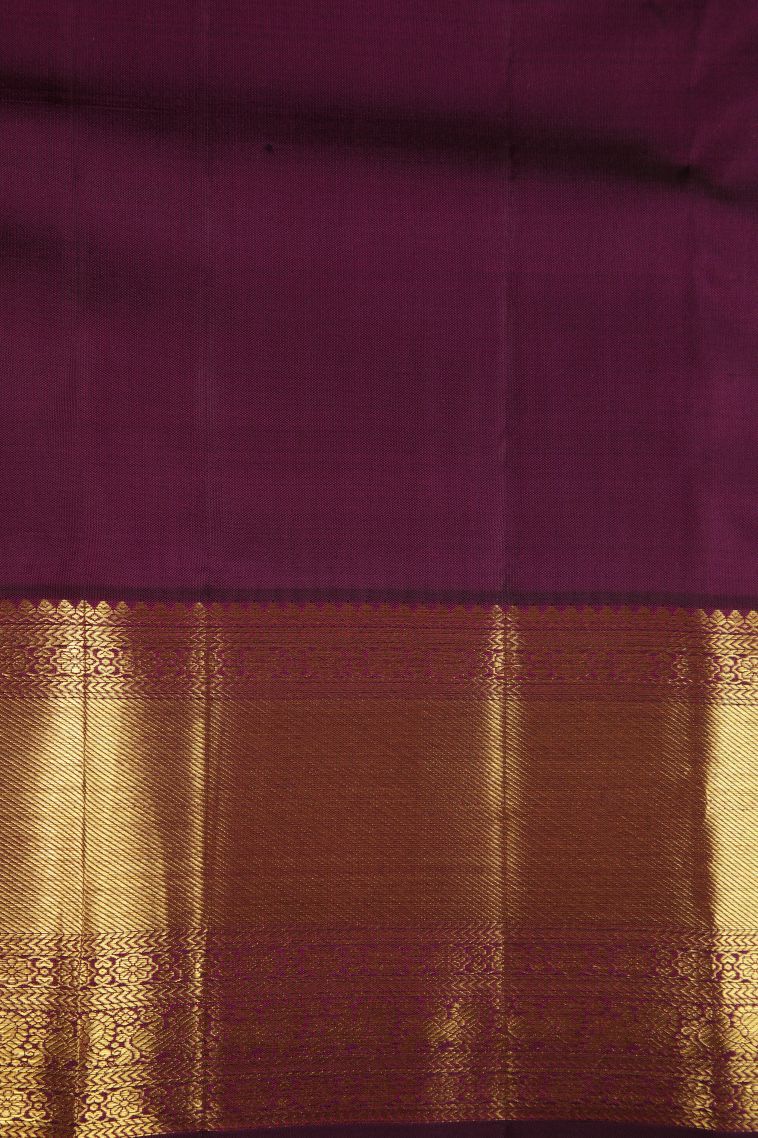 Bosenberry Purple Kanchipuram Silk Sarees with Gold Zari Peacock Motifs view 3