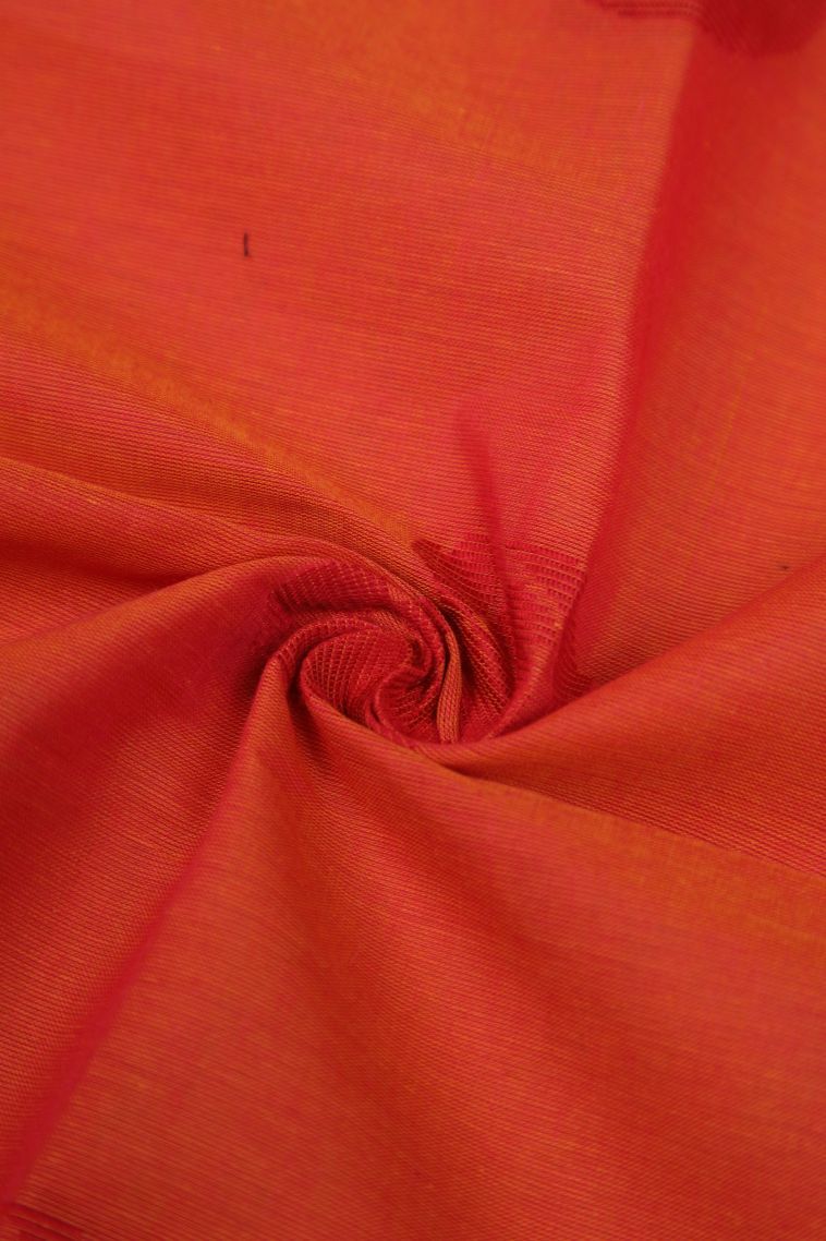 Fire Orange Kanchi Cotton Sarees with Without Zari Zari Floral Patterns view 4