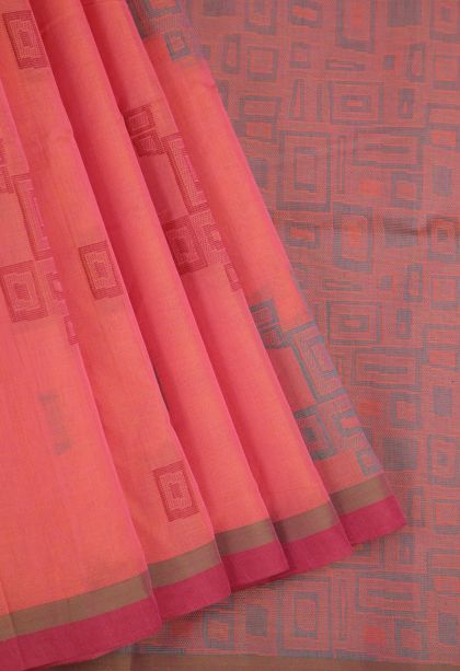 Dawn Red Pure Handloom Kovai Cotton with Without Zari Zari Geometric Shapes