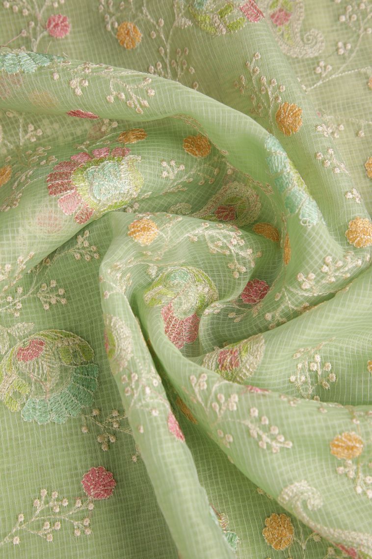 Olive Green Designer Sarees with Without Zari Zari Floral Patterns view 4