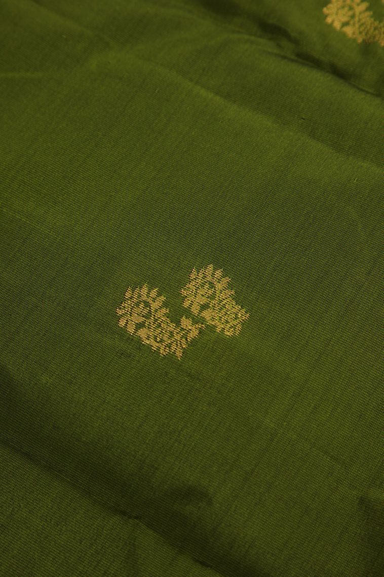 Moccon Green Soft Silk Saree with Gold Zari Floral Puttas view 4