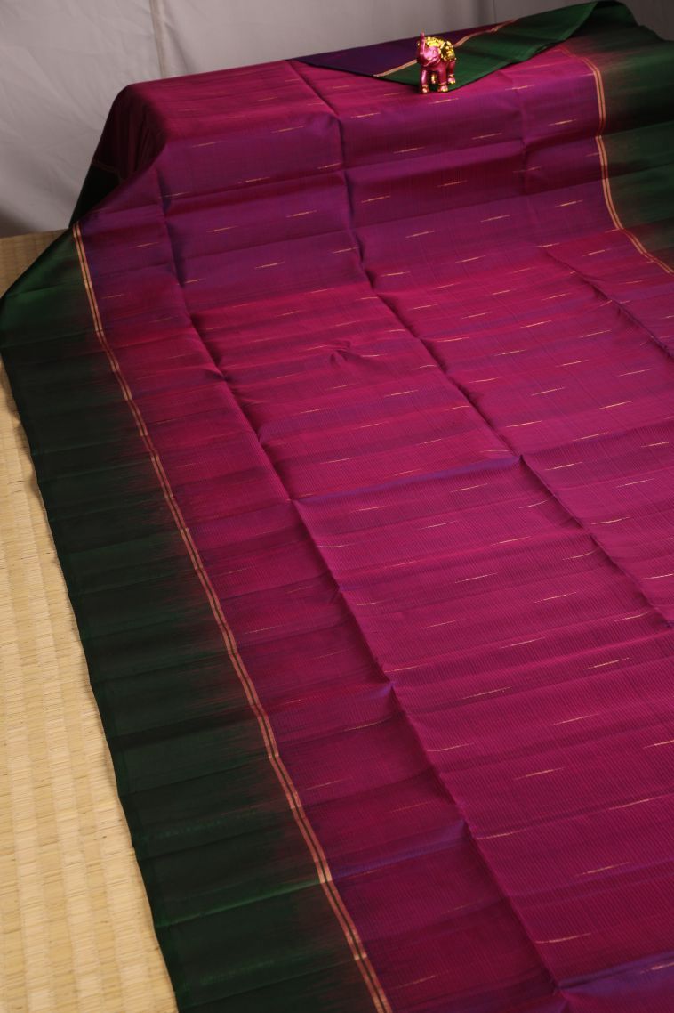 Magenta Purple Soft Silk Saree with Gold Zari Raindrops Model view 2