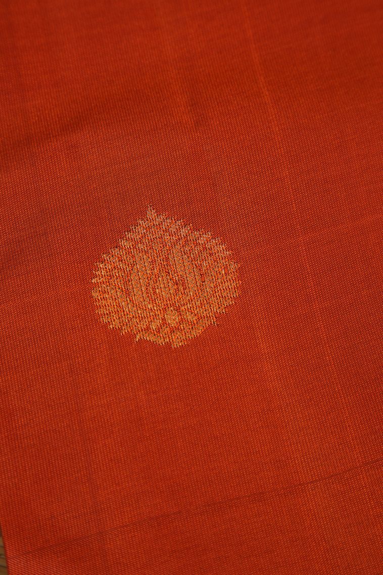 Clay Orange Soft Silk Saree with Gold Zari Thilagam Puttas view 4