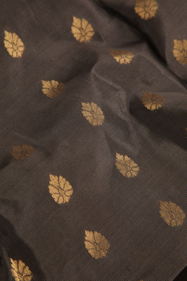 Damp Black Soft Silk Saree with Gold Zari Thilagam Puttas view 4