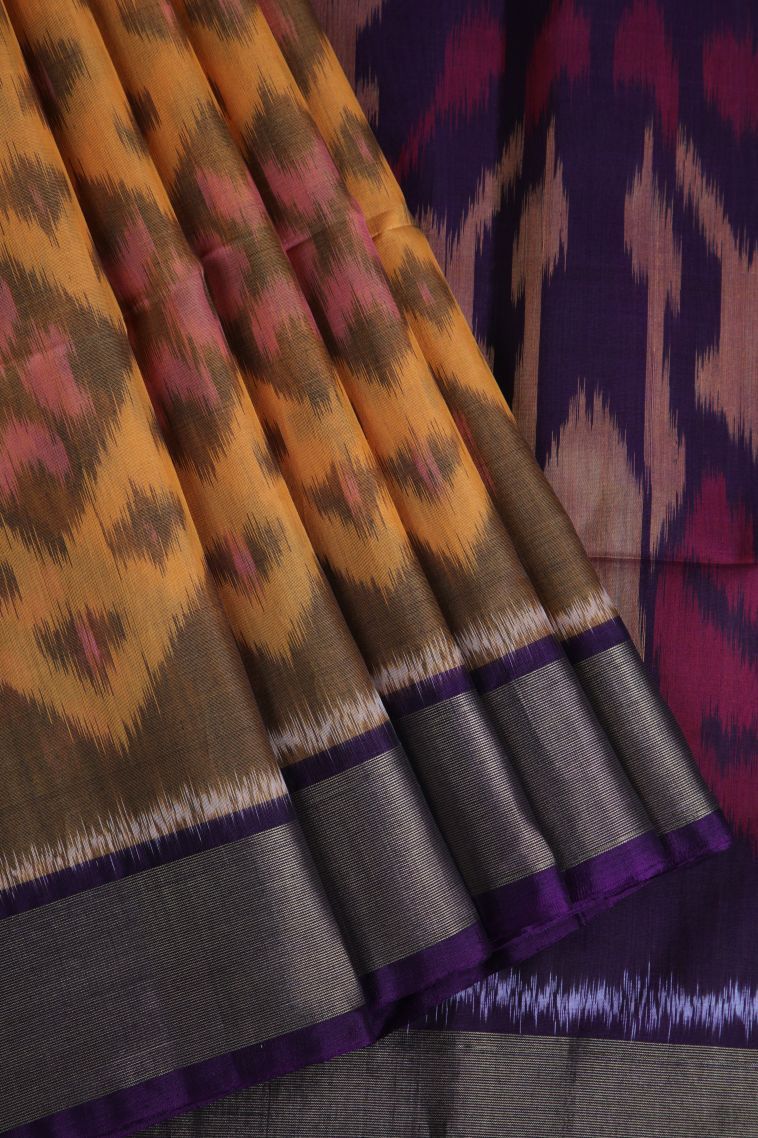 Sandstone Orange Pochampalli Saree with Gold Zari Geometric Shapes view 1