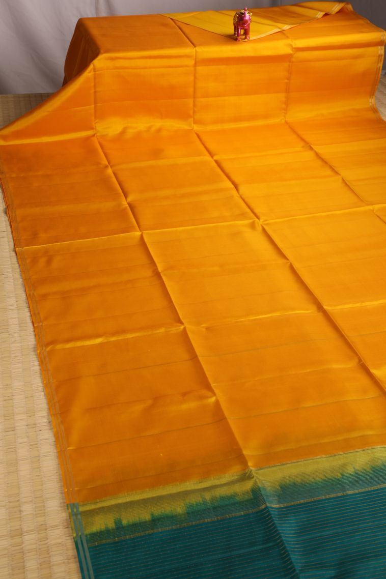 Merigold Orange Soft Silk Saree with Gold Zari Checks view 2