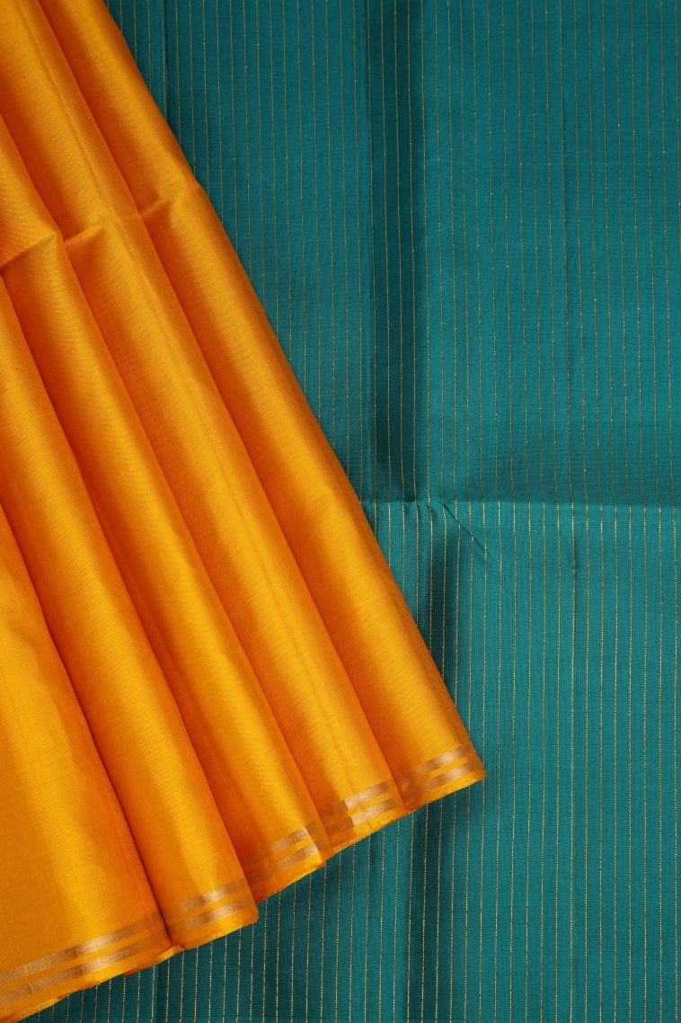 Merigold Orange Soft Silk Saree with Gold Zari Checks view 1