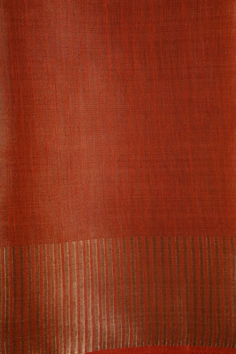 Candy Orange Semi Raw Silk Printed with Gold Zari Floral Patterns view 3