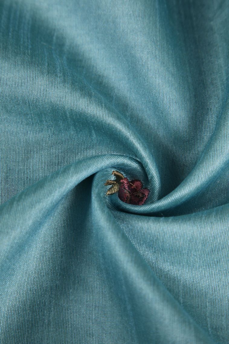 Sky Blue Raw Silk Sarees with Without Zari Zari Floral Patterns view 4