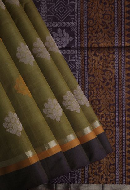 Pickle Green Pure Handloom Kovai Cotton with Without Zari Zari Floral Patterns