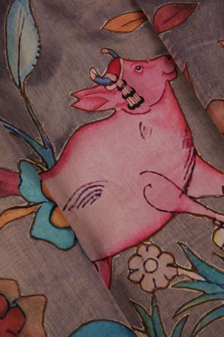 Hickory Brown Fancy Saree with Gold Zari Floral Patterns view 4