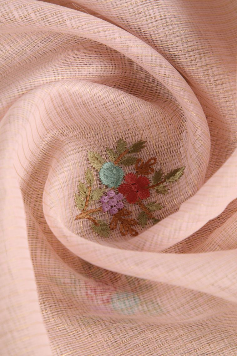 Lemonade Pink Organza Saree with Gold Zari Floral Patterns view 4