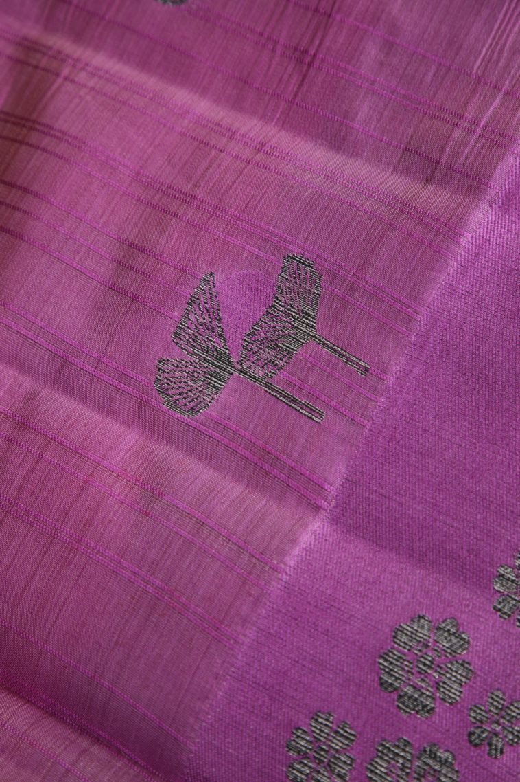 Taffy Pink Raw Silk Sarees with Without Zari Zari Floral Patterns view 4