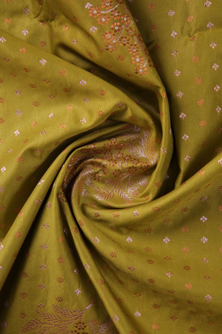 Basil Green Apoorva Silk Sarees with Gold Zari Floral Patterns view 4