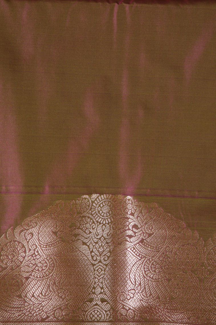 Basil Green Apoorva Silk Sarees with Gold Zari Floral Patterns view 3