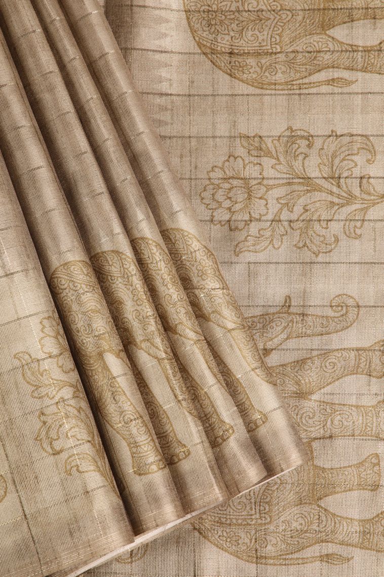 Hazelwood Yellow Jute Sarees with Gold Zari Horizontal Model view 1