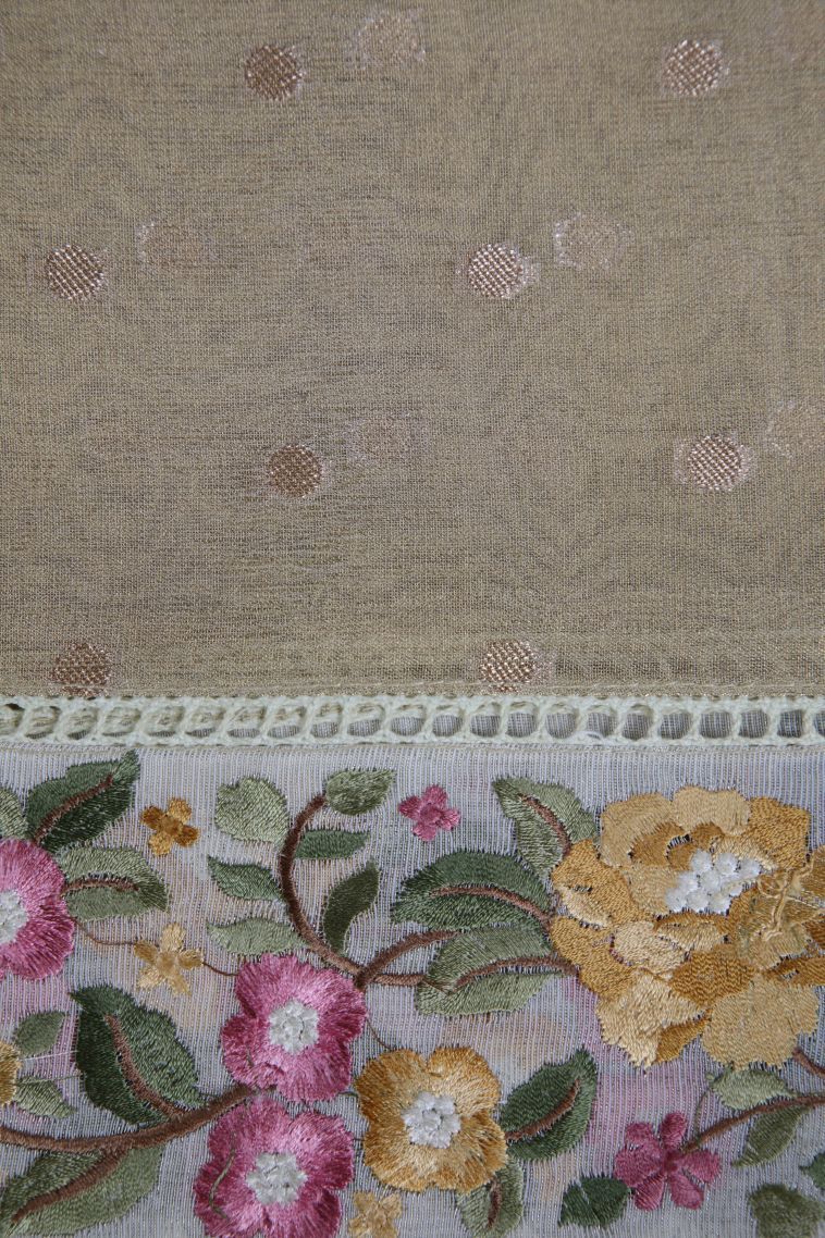 Oat Yellow Tussar Saree with Silver Zari Stripes view 3