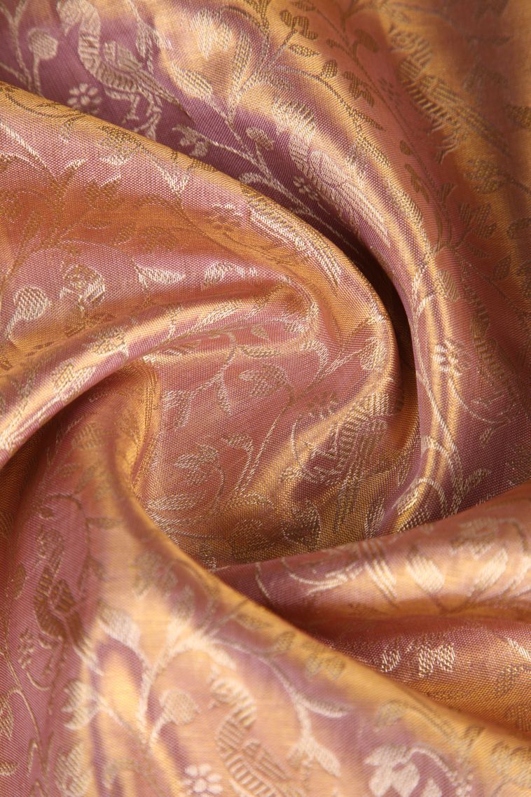 Crepe Pink Kanchipuram Silk Sarees with Gold Zari Floral Patterns view 4