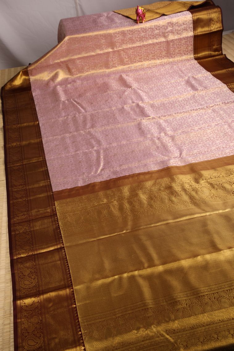 Crepe Pink Kanchipuram Silk Sarees with Gold Zari Floral Patterns view 2