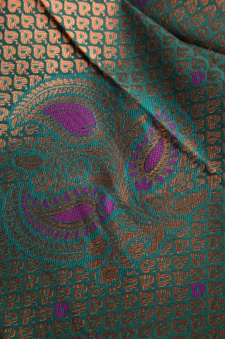 Pine Green Visiri Madippu Silk Sarees with Copper Zari Floral Patterns view 4