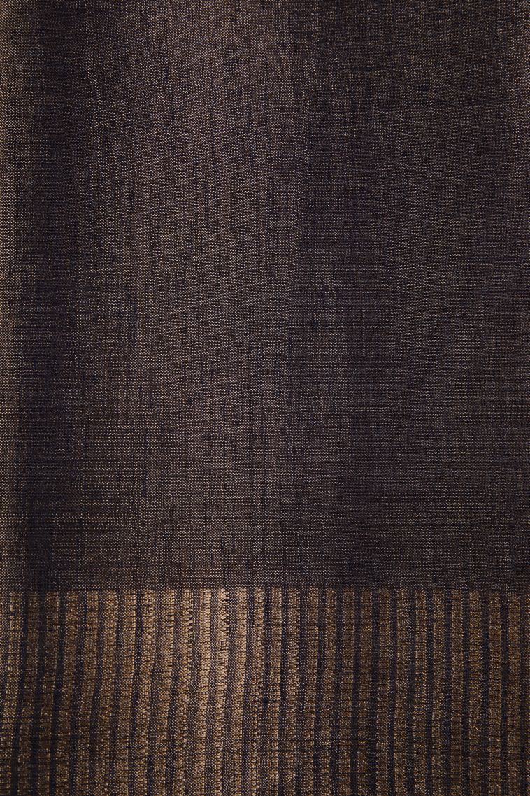 Indigo Blue Semi Raw Silk Printed with Gold Zari Floral Patterns view 3