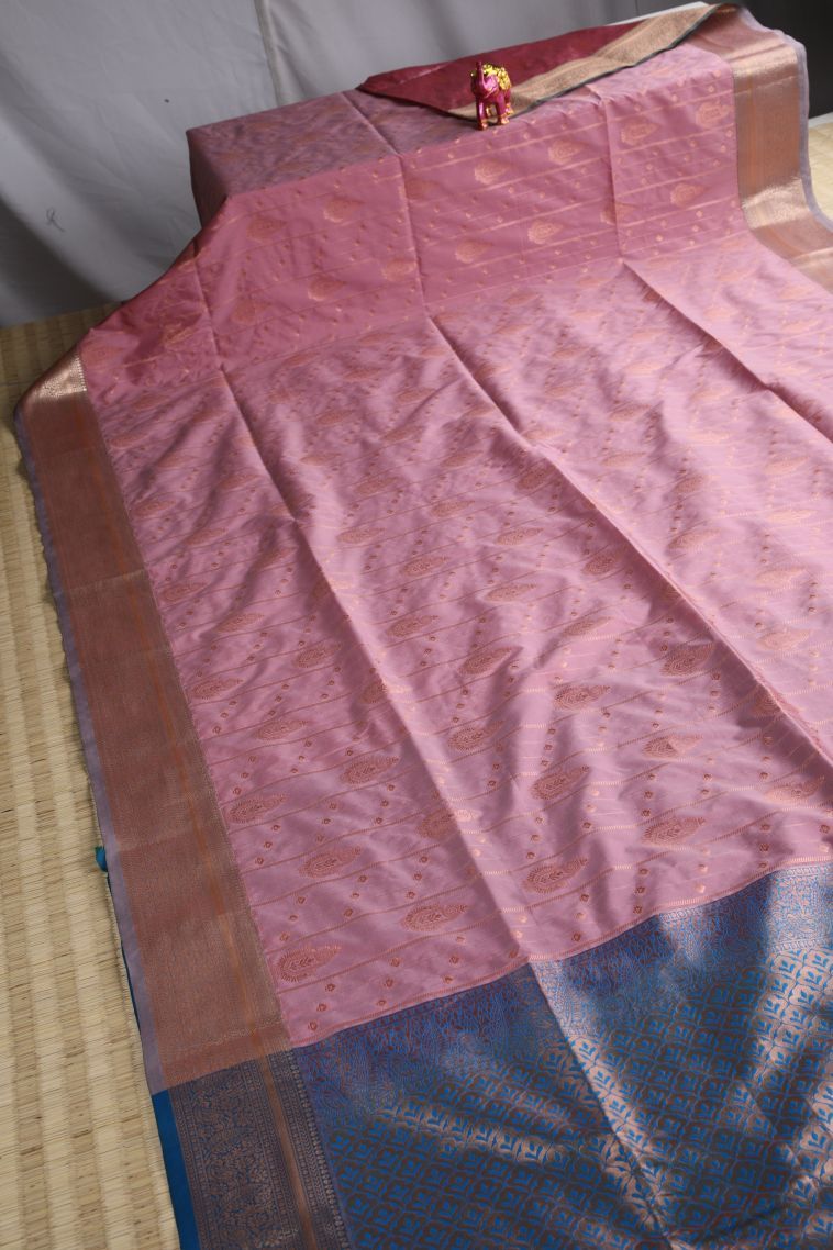 Ballet Pink Apoorva Silk Sarees with Gold Zari Buttis (small Dots Or Motifs) view 2