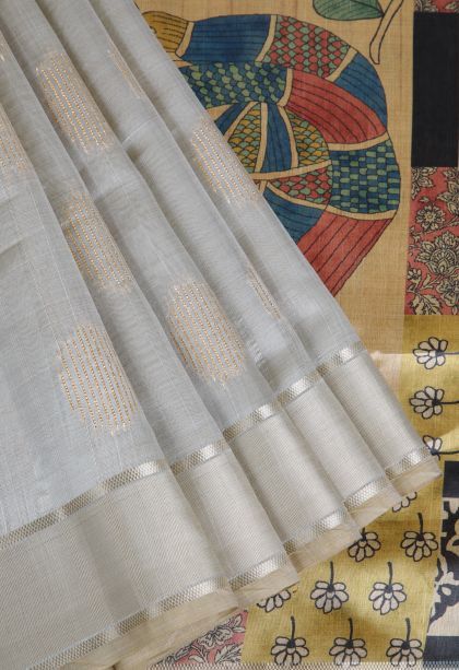 Oyster Yellow Tussar Saree with Gold Zari Geometric Shapes