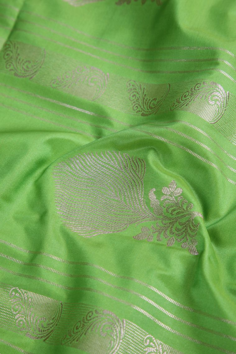Basil Green Apoorva Silk Sarees with Gold Zari Floral Patterns view 4